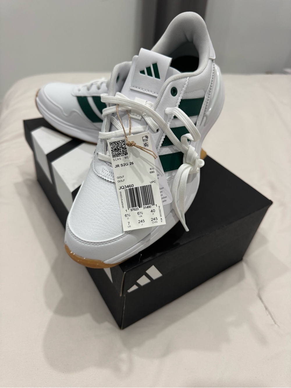 adidas Kids White Sneakers with Green Stripes
